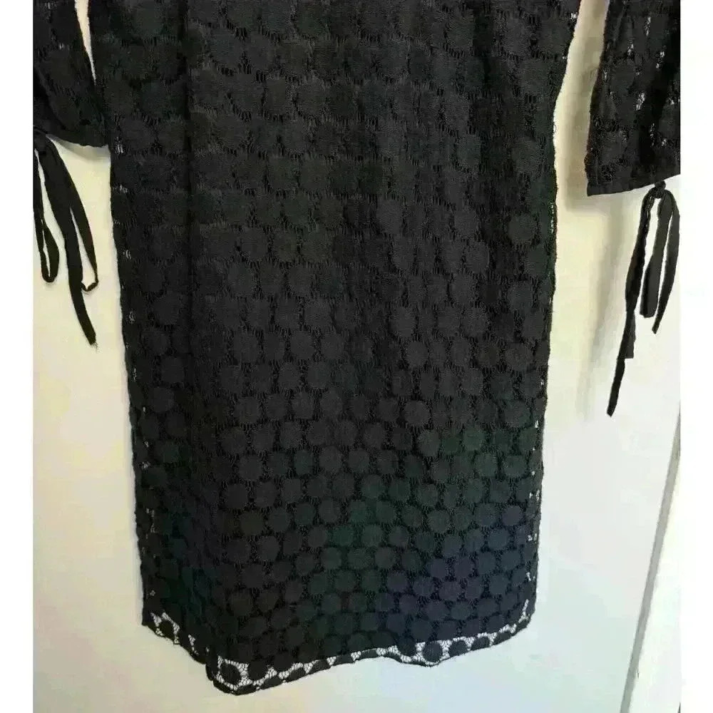 EUC Solitaire Women's Black Lace Square Neck 3/4 Sleeve Pull Over Dress Size M - Picture 3 of 11